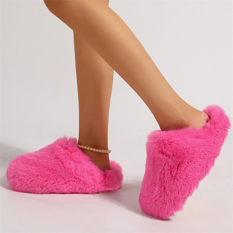 Winter Home Slippers For Females Faux Fur Slippers Fluffy Warm Plush Indoor Anti Slip Comfortable Slippers For Women Clogs Shoes