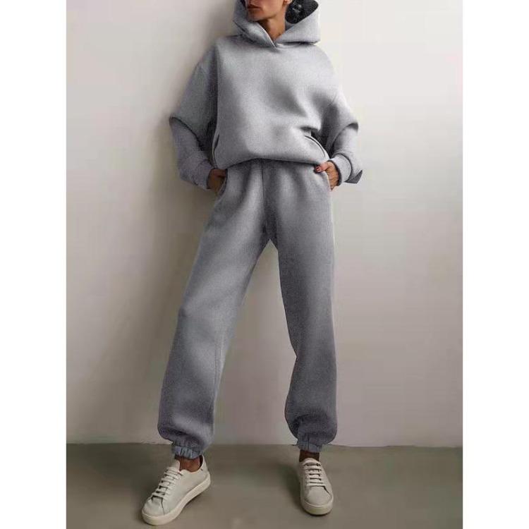 Elegant Women Two Piece Sets Warm Hoodie Sweatshirt And Long Pant Fashion Solid Suits For Ladies