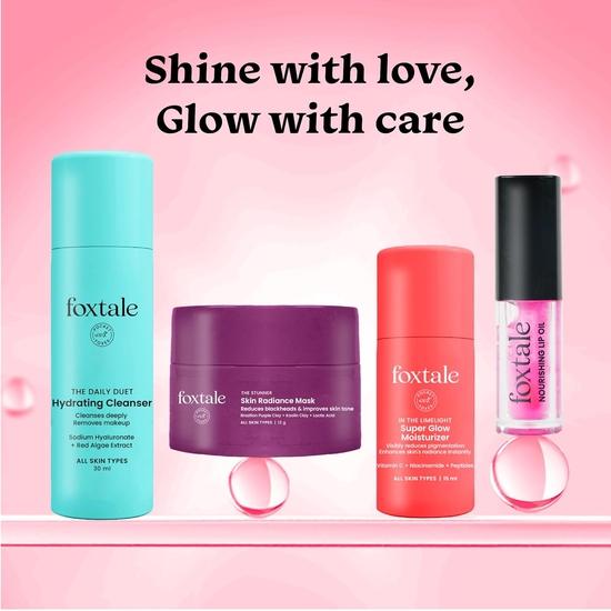 Foxtale Glow On Heartbeat Skincare Gift Set | Hydrating Cleanser, Tan-Removing Face Mask| Travel-Friendly Self-Care Kit for Radiant