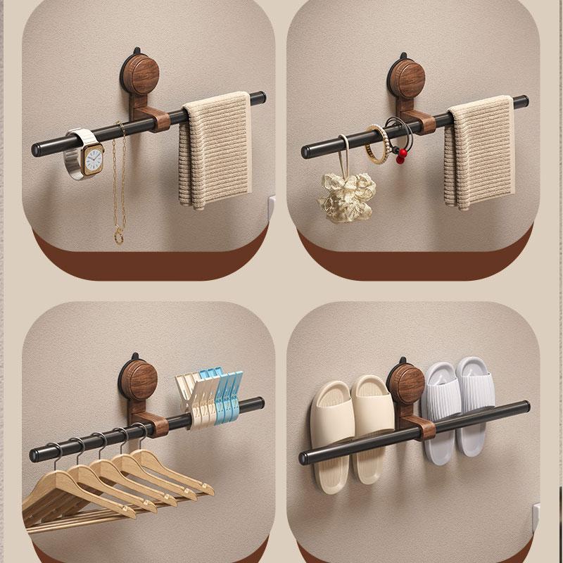 Suction cup walnut towel rack without punching holes bathroom towel pole single pole towel hanging pole hanging rack