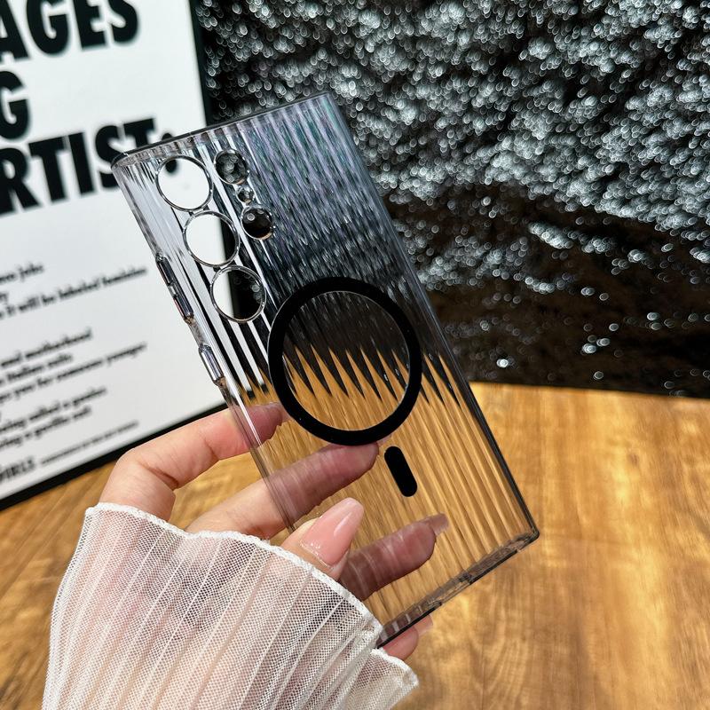 Suitable for Samsung S25 Ultra Mobile Phone Case S24plus Transparent Magnetic Corrugated S23 Matte Anti Fall and Not Yellow and Hard