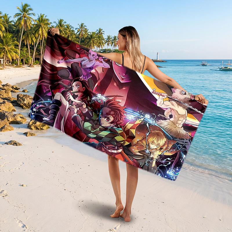 Demon Slayer Printed Swim Towel, Portable Water Absorbent Towel for Beach Camping Daily Bathroom Use