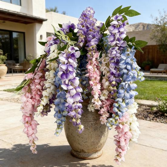 Hanging Artificial Violet UV Resistant Fake Flower Indoor Outdoor Garden Porch Patio Wall Hanging Faux Flower Decoration