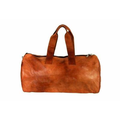 Vintage Brown Tote Bag Leather Goat Light Weight Luggage Bag Men Duffle Genuine