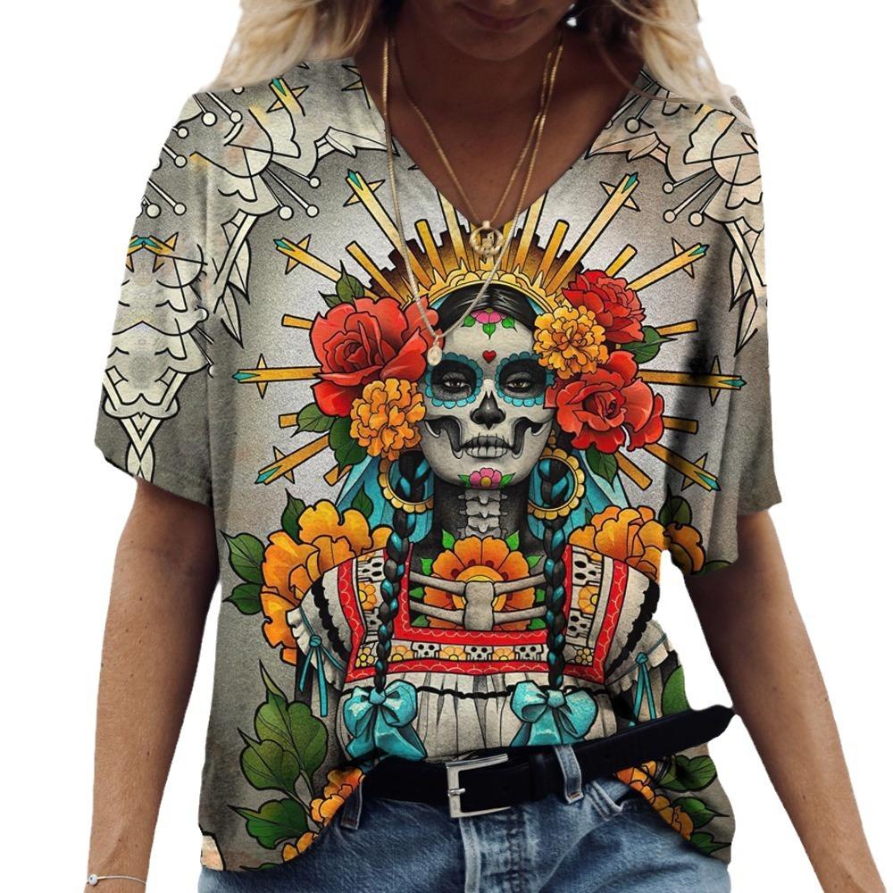 Ghostface Women's V-neck T-shirt 3D Printed Pet Dog Trendy Printed Short Sleeve T-shirt