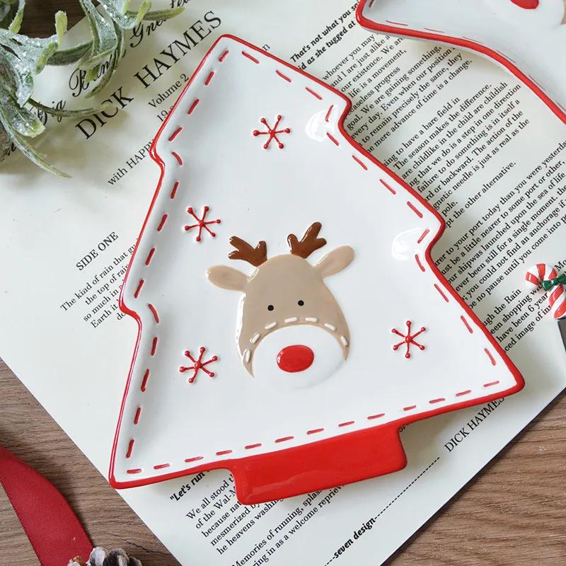 Christmas Day Style Ceramic Dinner Plate Snowman Bells Separator Plate Santa Claus Small Bowl Mug Christmas Ornaments Gifts