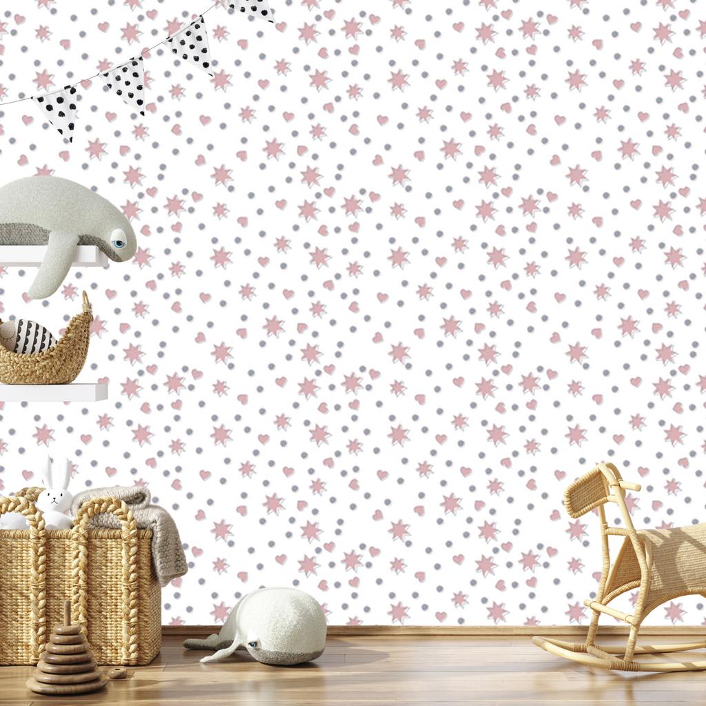 Stars, Hearts and Circles Wallpaper for Living Room and Bedroom 50x1000
