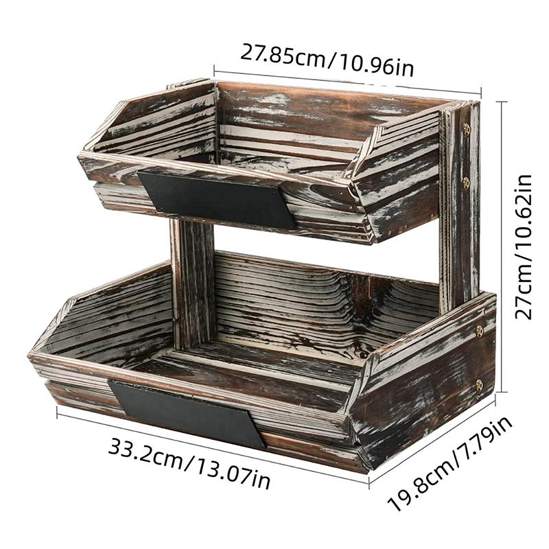 

1PC Retro Wood Color Elegant Storage Rack Vintage Display Racks Fruit Plate Double-Tier Design Minimalist Style 33x27x20cm