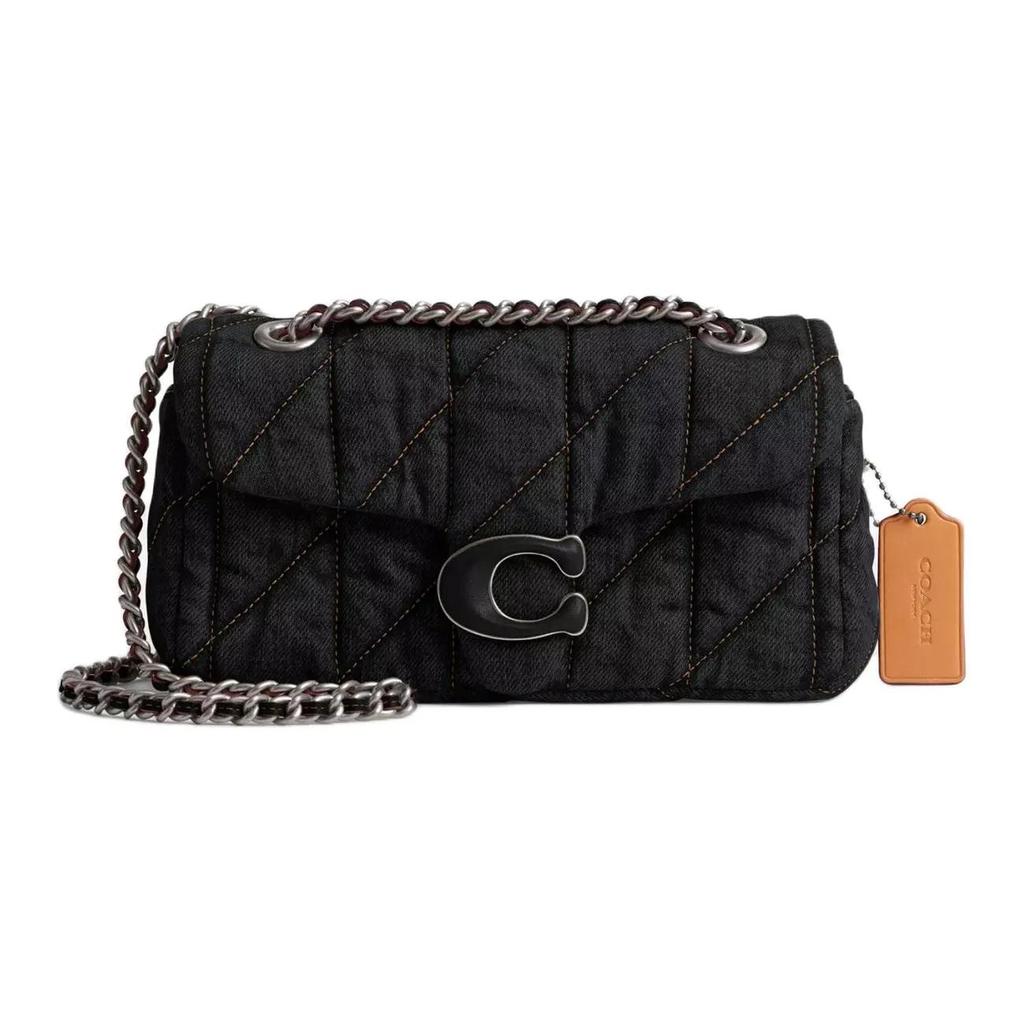 COACH Tabby Denim Nappa Leather Portable Crossbody Bag , Shoulder Bag Small Women's Silver Black (Unisex) Crossbody Bags CR701 LHBLK