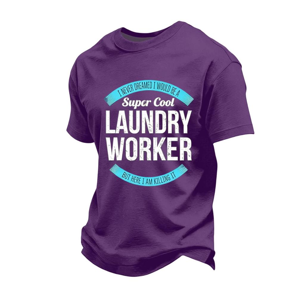 Men's Casual Loose Fit Short Sleeve T-Shirt Labor Day Printed Top Comfortable Cotton Blend Crew Neck Tee