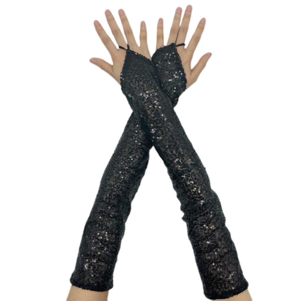 1pair Reflective Sequins Gloves Glitter Long Gloves Comfortable Breathable Glove for Costume Parties