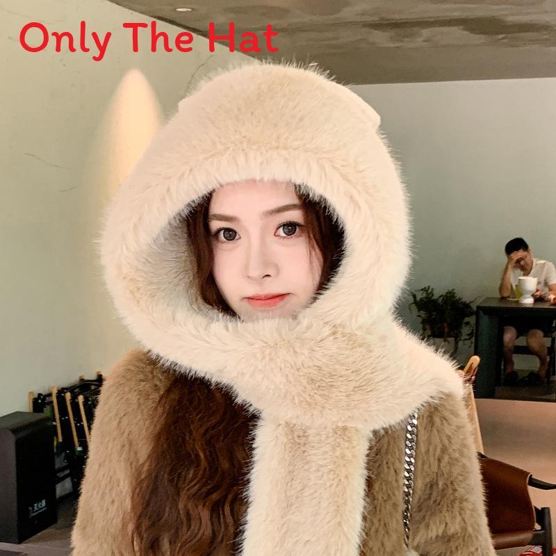 

Plush Winter Hat With Bowknot And Scarf Integration For Girls Warm Outdoor Wear хакі