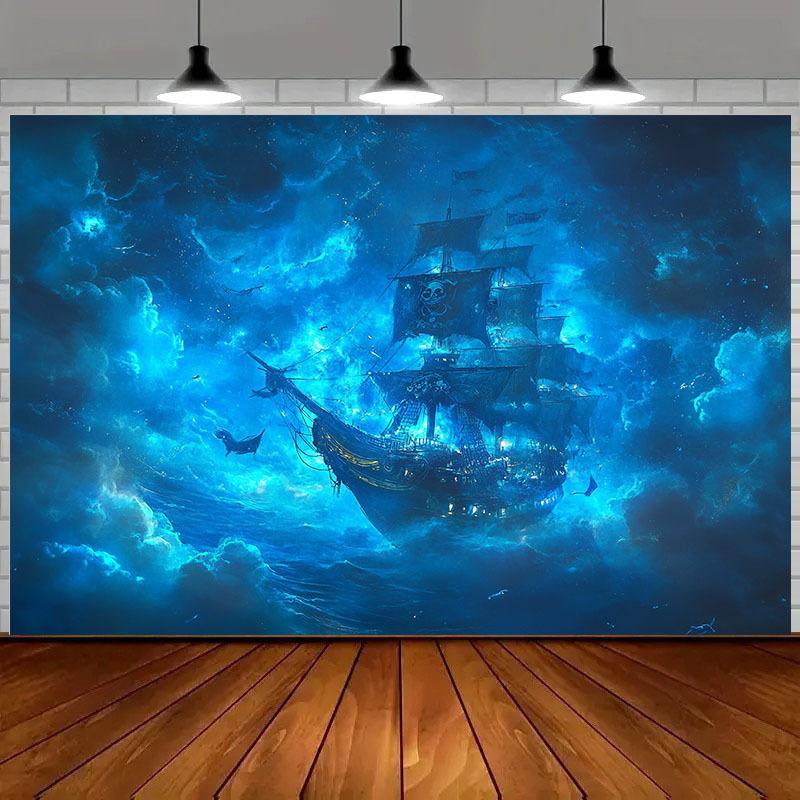 1 piece 2D background cloth 1. Halloween Carnival, mysterious pirate ship background cloth, dreamy party atmosphere