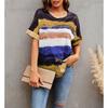 Summer Women Fashion Gradient Striped T-shirt Loose Round Neck Casual Top