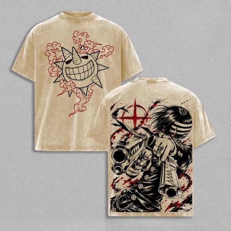 Anime Soul Eater Death The Kid Grafik T-Shirt Herren Damen Kleidung Lässig Baumwoll-T-Shirt Vintage Washed T-Shirt Harajuku Männliche Oberteile