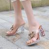 Mode Liyke Neue Mode Diamant Quadratische Hohe Absätze Plateau Pantoletten Für Frau Kristall Blume Designer Sandalen Transparente Schuhe Damen