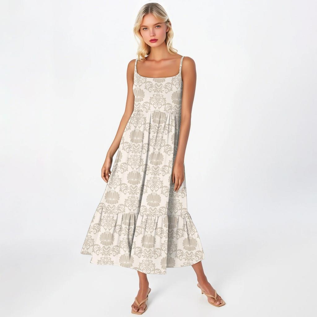 Kvinners Lang Strand Casual Elegant Spaghettistropp Maxi Kjole Søm Lavmælt Flytende Bohemsk Kjole