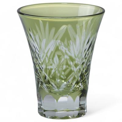 Mizukage Kiriko Glass Cup for Cold Diameter X Star Fan Bishou Current Model J-kitchens Sake, 6.2 7.8 Cm, 60cc, Green,