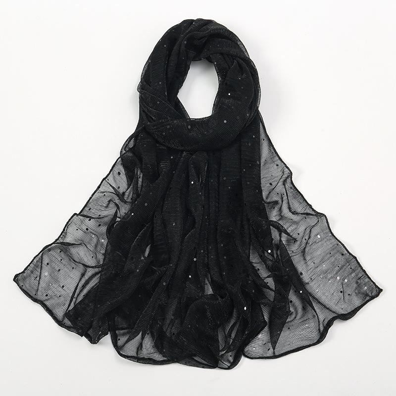 

Новый бестселлер шелковый полиэстеровый платок с пайетками золотого и серебряного цвета однотонный простой популярный в Малайзии и Индонезии длинный платок 170cm