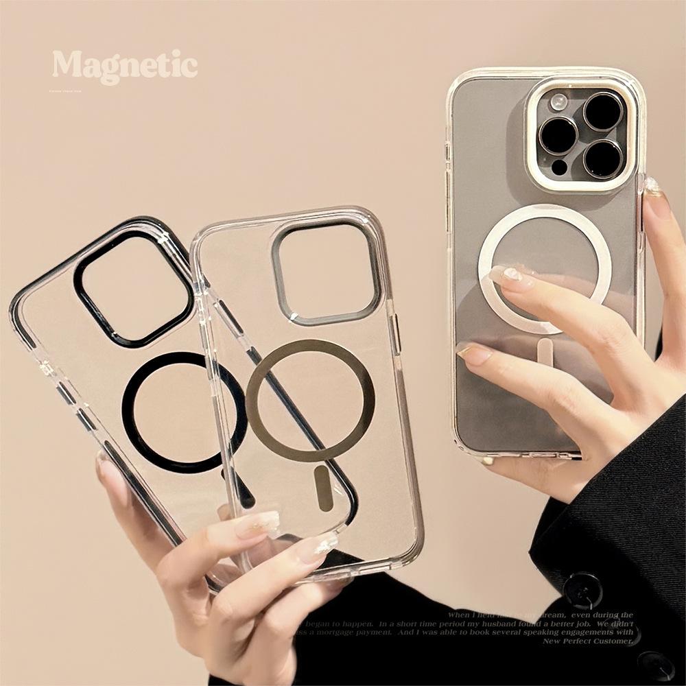 Solid Color Magnetic 17Promax Premium IPhone Case, Compatible with 16 and 13 Models, Drop-proof Frame, Soft, Transparent, High Quality