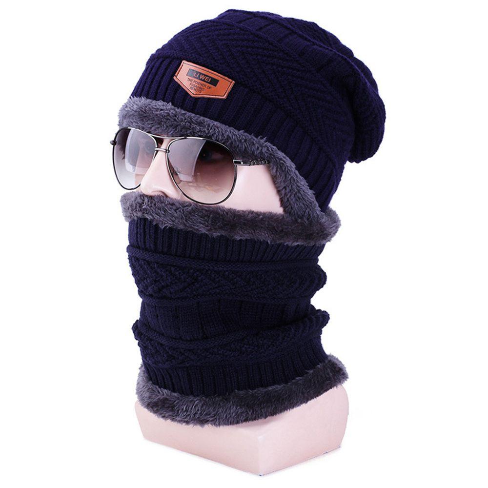 

Зимний утолщенный шерстяной вязаный плюшевый слюнявчик однотонный слюнявчик шапка шляпа комплекты слюнявчиков шляпа воротник комплекты плюшевые шапки темно-синий