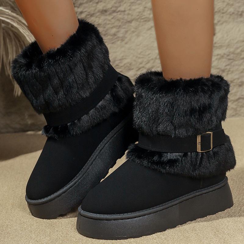 Fashion Fashion Buckle Fluffy Fur Boots Women Comfortable Winter Slip On Platform Snow Boots Woman Thick Sole Furry Ankle Botas Mujer