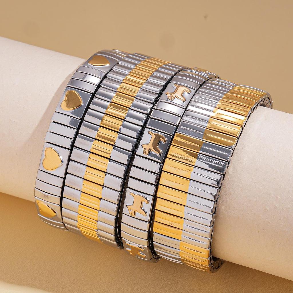 Stainless Steel Heart & Irregular Splicing Bracelet: Fashionable, Versatile, High-End Jewelry for Women