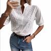 2025 Summer Women's V-neck Stand Collar Embroidered Lace Top