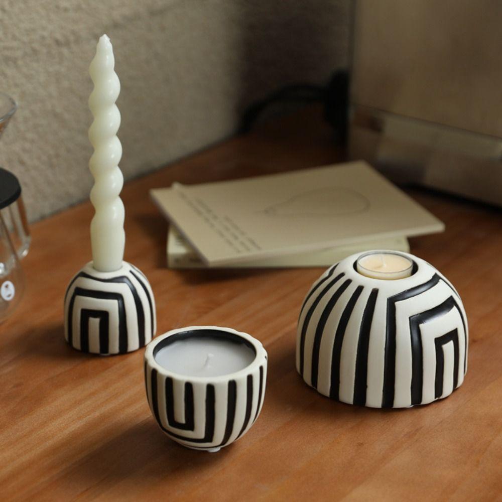 Ceramic Striped Candle Holder Retro Wax Melt Burner Home Decoration Candlestick  Photography Props