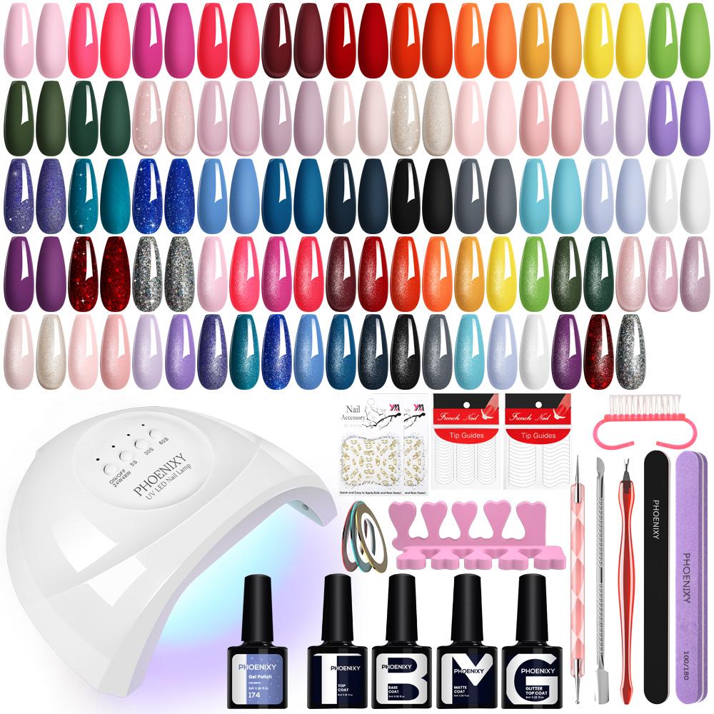 

Набір гель-лаків PHOENIXY з УФ-лампою 48 Вт 36 шт. 108 ефектів Набір гелів для нігтів База Блискітки Топ Манікюрні інструменти Подарунки для жінок