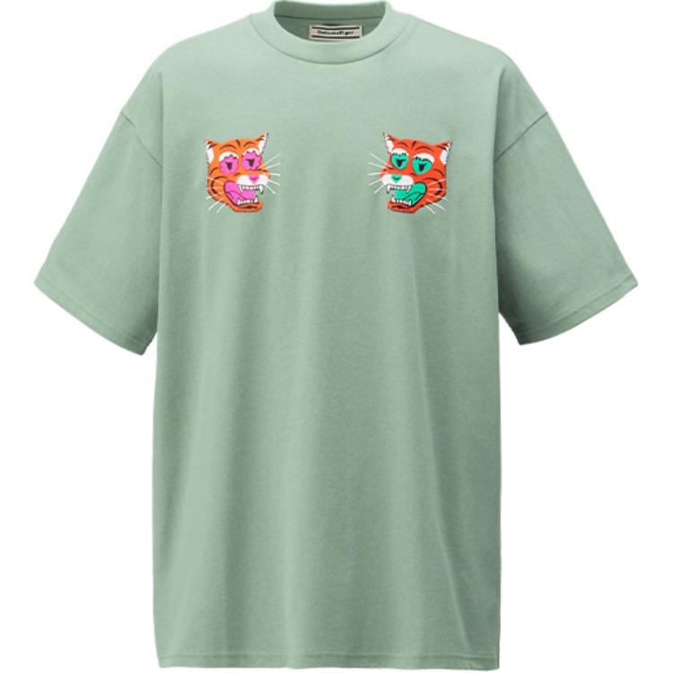 ONITSUKA TIGER Круглый вырез свитера удобный короткий рукав футболка унисекс топы серо-зеленый 2183B303-300 M 10673₽