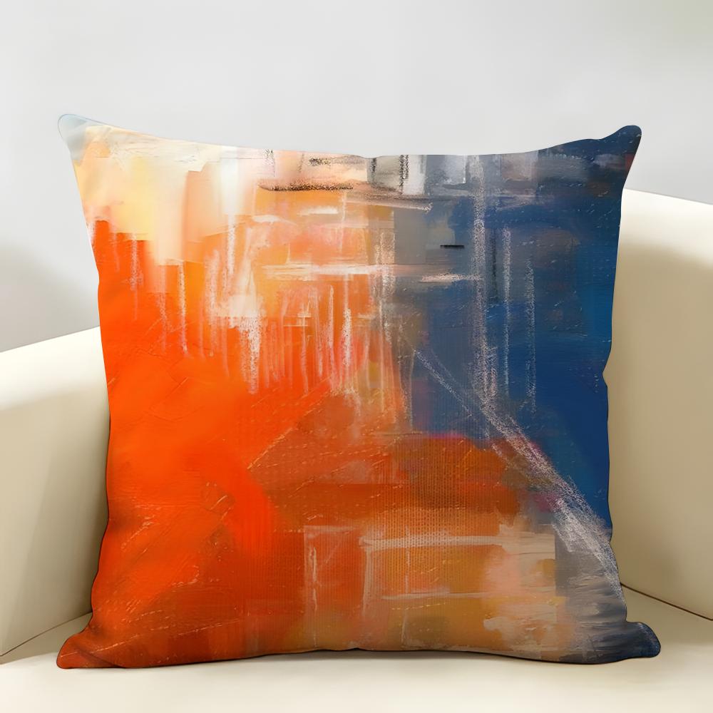 Modern Brushstroke Grunge Paint Pattern Cushion Cover Natural Linen Organic Fabric Printing Breathable Perfect For Home Decor