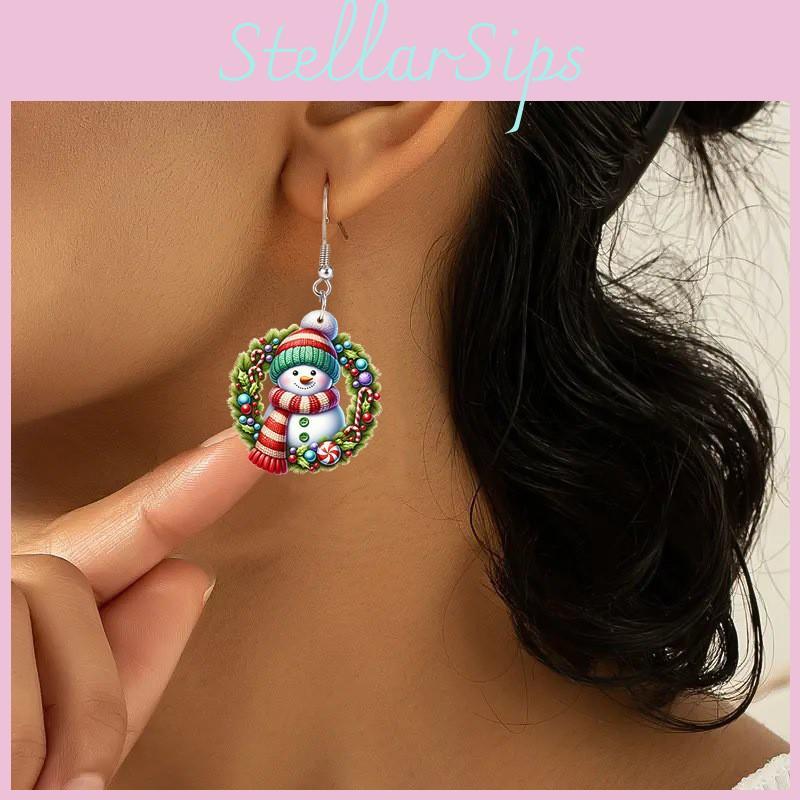 Christmas Acrylic 2d Snowman Earrings With Cartoon Design For Holiday Gift Giving
