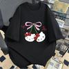 Sanrio Hello Kitty Modă Drăguț Design cu Imprimeu Cireșe Tricou cu Mânecă Scurtă pentru Fată Vară Bumbac Larg și Versatil Topuri Casual