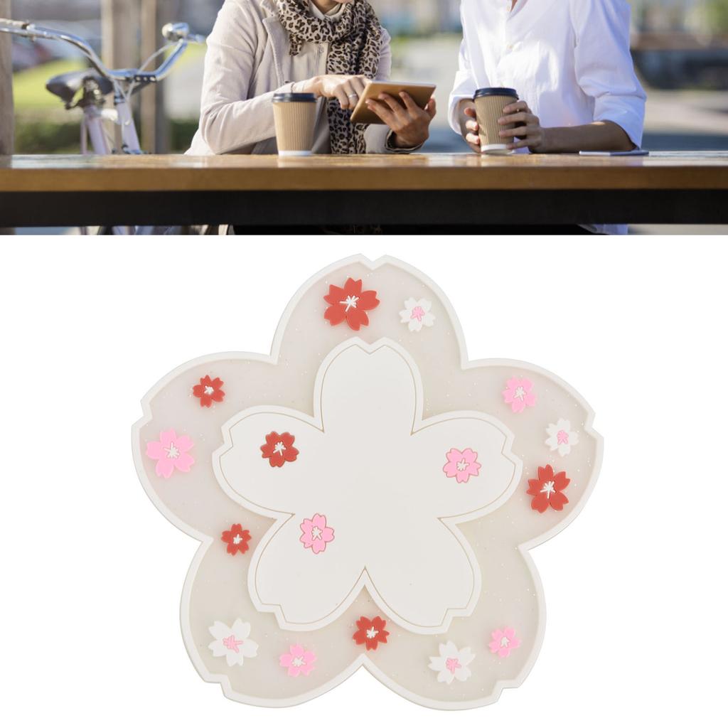 Flower Pattern Coasters Heat Insulation Coaster AntiSlip Cup Mats Tabletop   Prevent Furniture Damage(Pink )