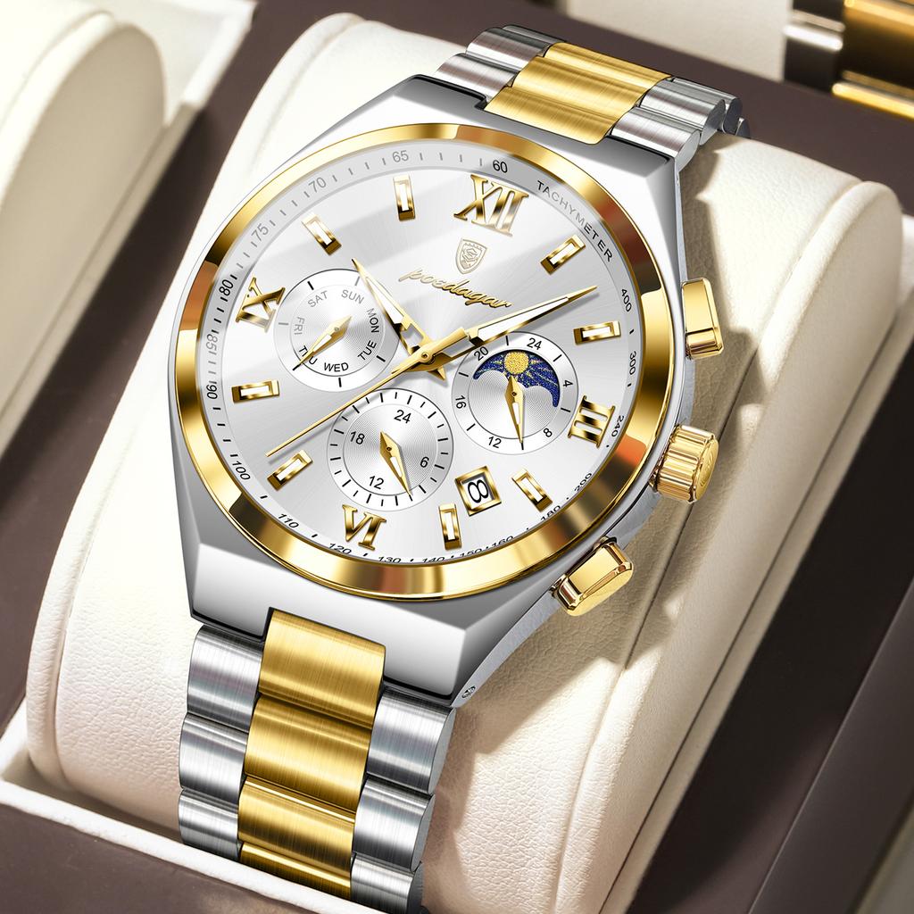 Luxury Man Quartz Watch Waterproof Luminous Date Chronograph Stainless Steel Men's Watches Relogio Masculino