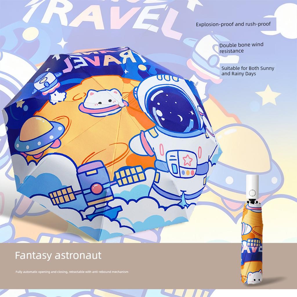 Cute Cartoon Children's Umbrella for Boys and Girls, Suitable for School Use, Uv Protection, Dual-Purpose for Sunny and Rainy Weather, Fully