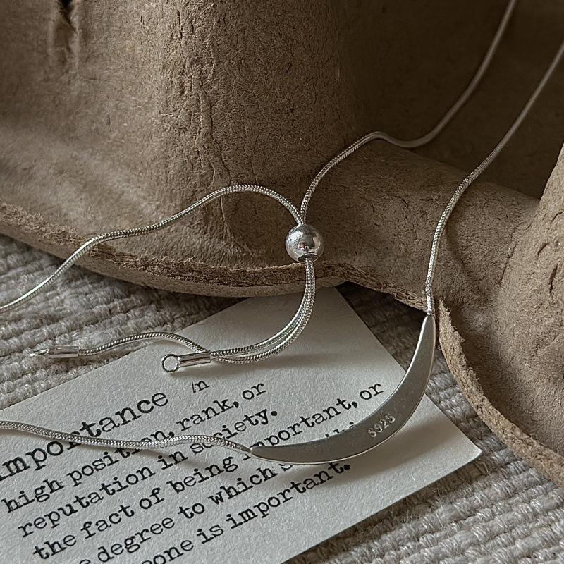 S925 Sterling Silver Korean Minimalist Pull-out Sweater Chain Textured Clavicle Necklace Adjustable Jewelry Gift for Women