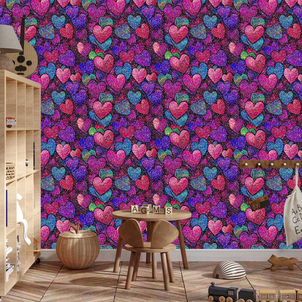 Neon Glitter Hearts Wallpaper Purple, Violet and Plum 50x1000