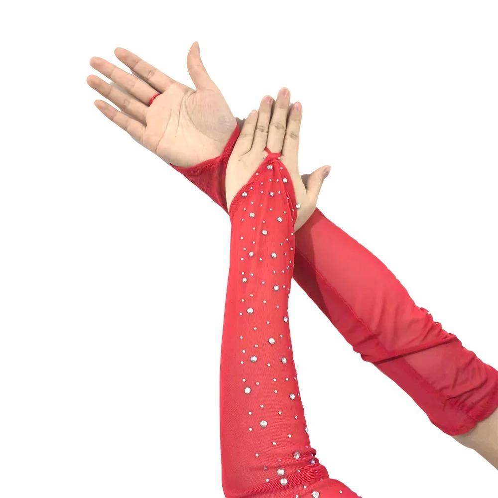 1 Pair Breathable Fingerless Gloves Rhinestone Sunscreen Arm Sleeves Long Elegance Mitten  Women