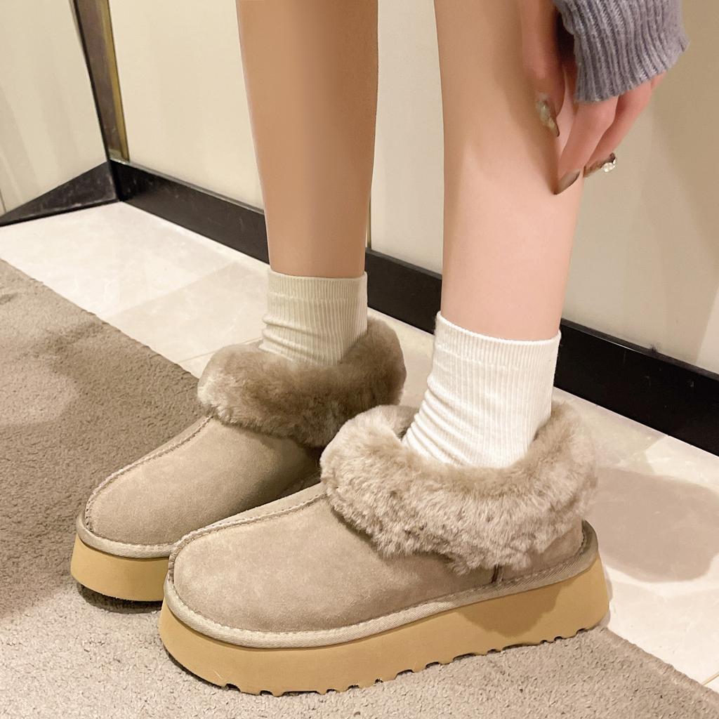 thick-soled snow boots women's new winter fashion versatile fur integrated fleece thickened warm cotton shoes