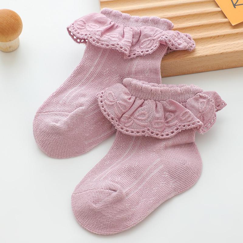 

Белые кружевные носки принцессы для маленьких девочек - весна и осень L for 3-5 years фиолетовый