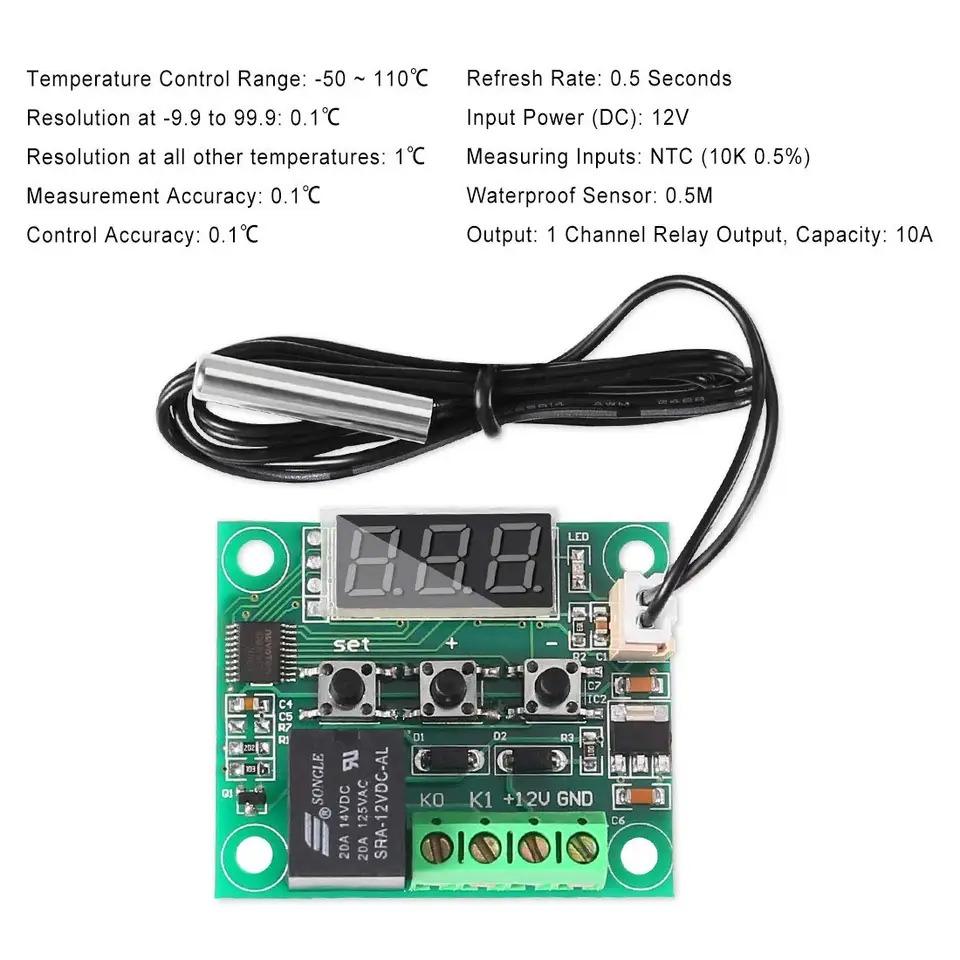 12V Temperature Controller Module with Case XH W1209 LED Display Digital Thermostat Module Waterproof NTC Probe -50~110℃