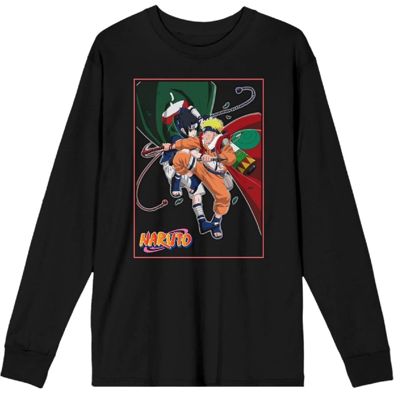 Наруто Классический Наруто и Саске Сражаются Мужская футболка с длинным рукавом черного цвета XXXXXL разноцветный