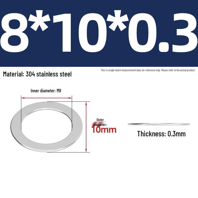 304 Stainless Steel Ultra-Thin Flat Washers - Available in Thickness: 0.1mm, 0.2mm, 0.3mm, 0.5mm