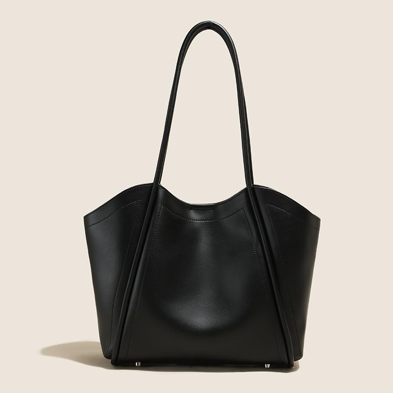 Women's Genuine Leather Solid Color Tote Bag Large Capacity Shoulder Bag for Daily Life Trendy Versatile All-match Commuting Bag