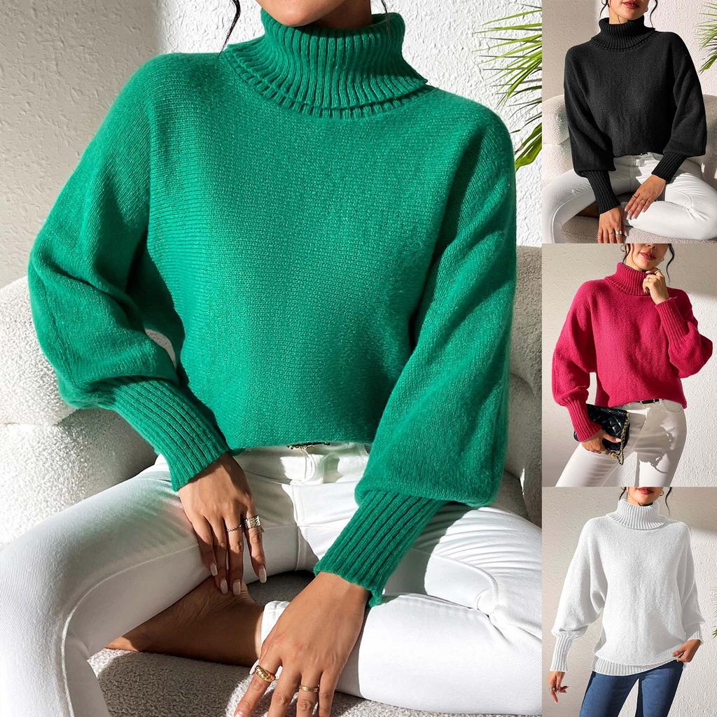 Women's Bottoming Shirt Autumn And Winter Women's Solid Color Simple Bat Sleeve Top Turtleneck Lapel Sweater