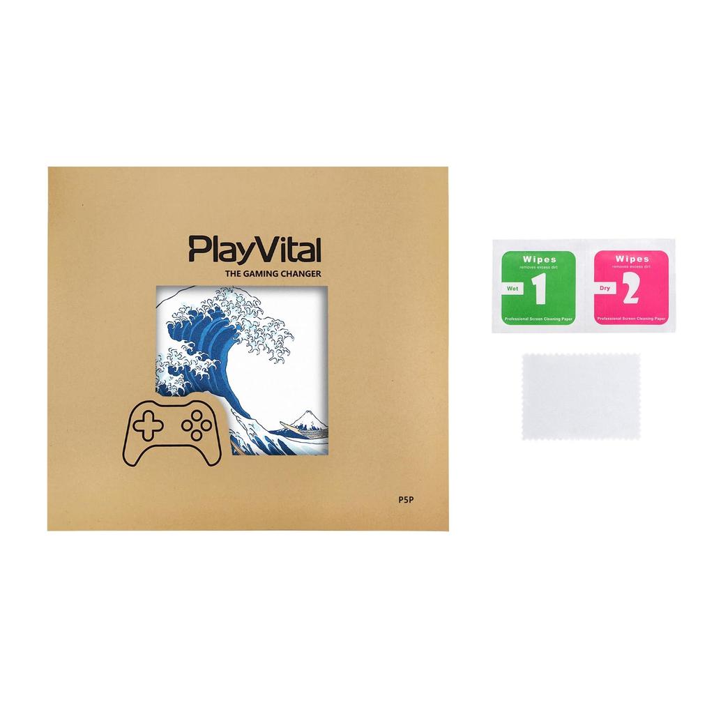 PlayVital ps5 Pro Gehäuse Komplettset Custom-Aufkleber für Digital- und Disc-Lademedien Fernbedienung Abziehbild-Aufkleberabdeckung Die große Welle vor kompatibel,