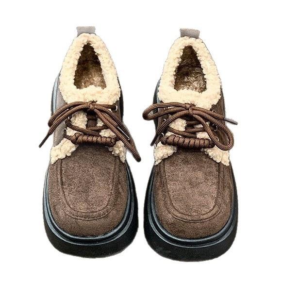 Retro Velvet Birkenstocks Winter New Small Thick-soled Heightening Cotton Shoes Lace-up Snow Boots