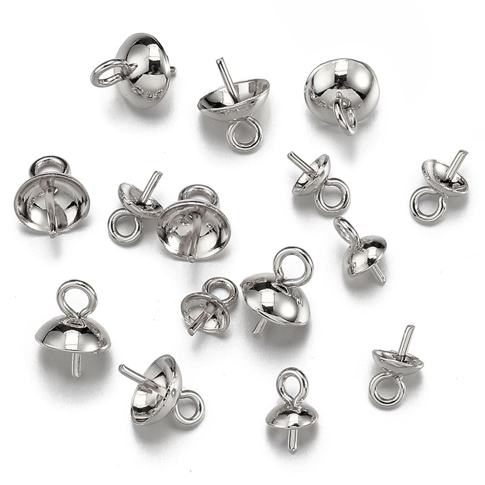 20pcs Stainless Steel Eye Pins Bail Top Drilled Pearl Beads End Caps Gold Color Pendant Charms Connectors for Jewelry Making DIY